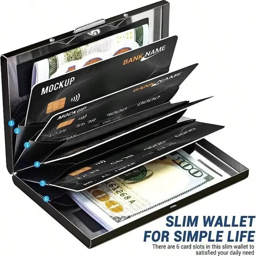 2025 Custom Name Slim Thin Aluminum Purse Gift for Him Men's Antitheft ANTI Rfid Blocking ID Bank Credit Card Holder Case Wallet