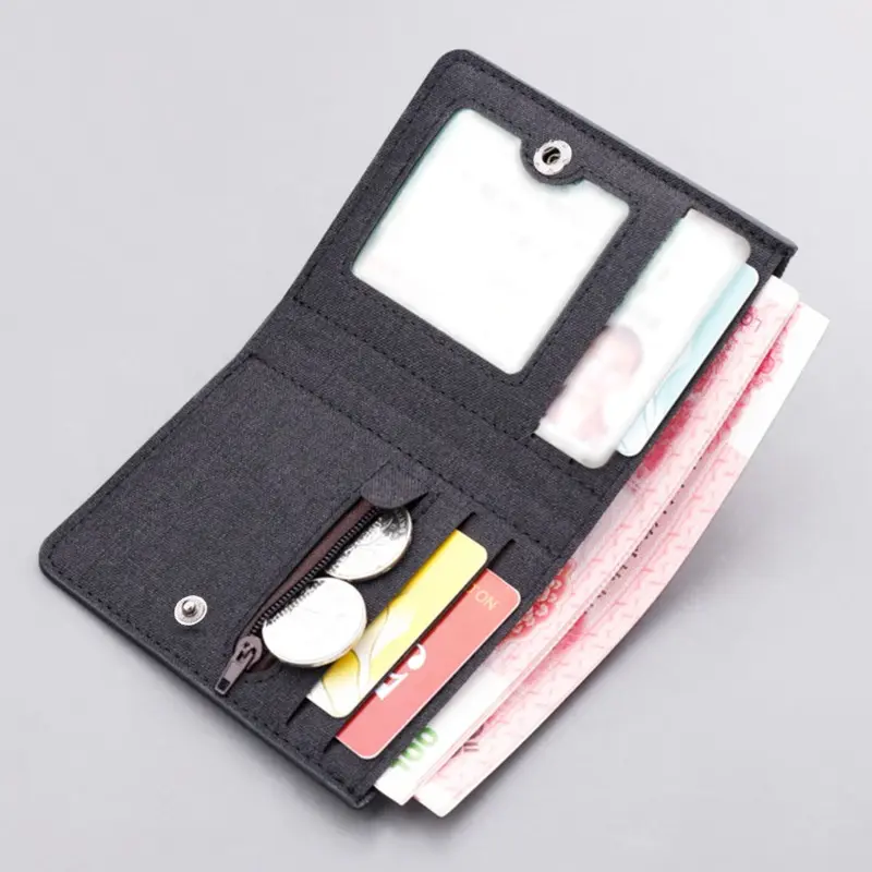 Canvas Men's Money Clip Short Trifold Wallet With Zip Coin Purse Fashion Student Casual Money Clip Card Bag