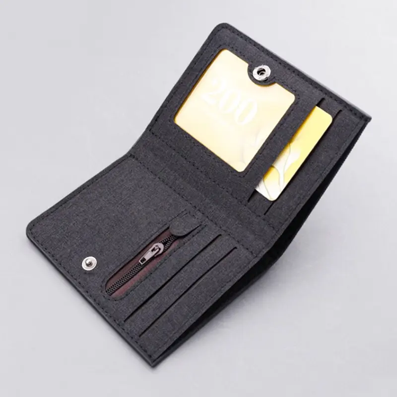 Canvas Men's Money Clip Short Trifold Wallet With Zip Coin Purse Fashion Student Casual Money Clip Card Bag