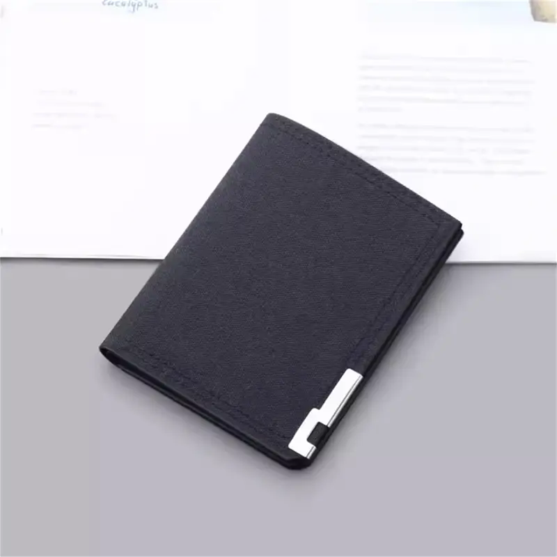 Canvas Men's Money Clip Short Trifold Wallet With Zip Coin Purse Fashion Student Casual Money Clip Card Bag