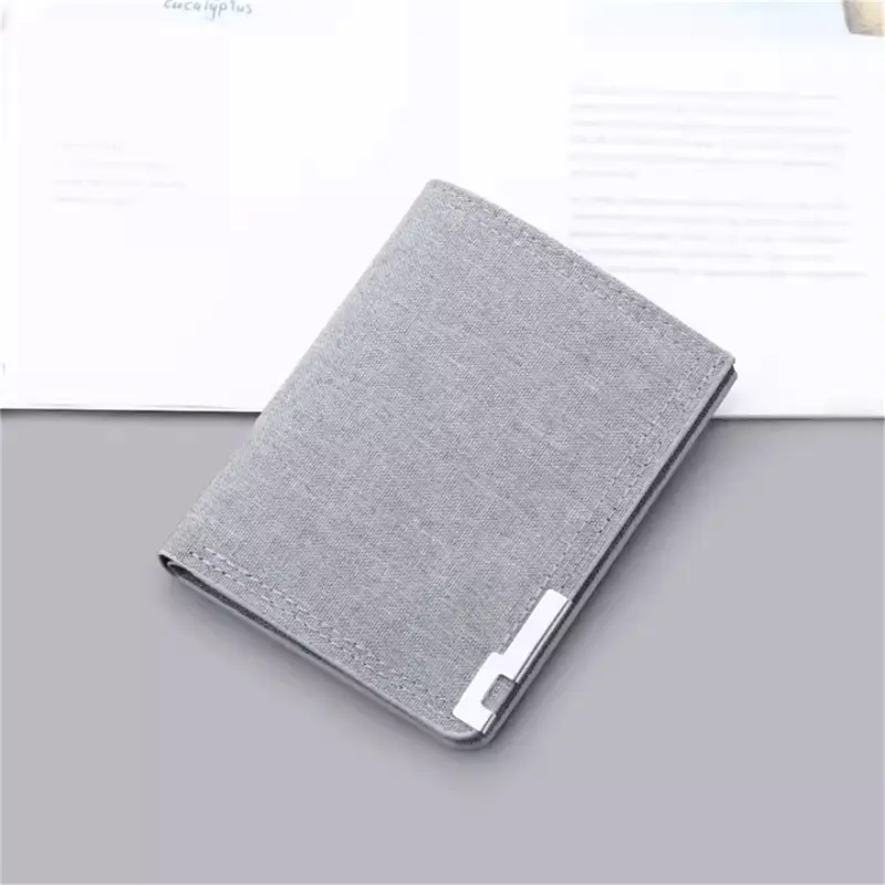 Canvas Men's Money Clip Short Trifold Wallet With Zip Coin Purse Fashion Student Casual Money Clip Card Bag