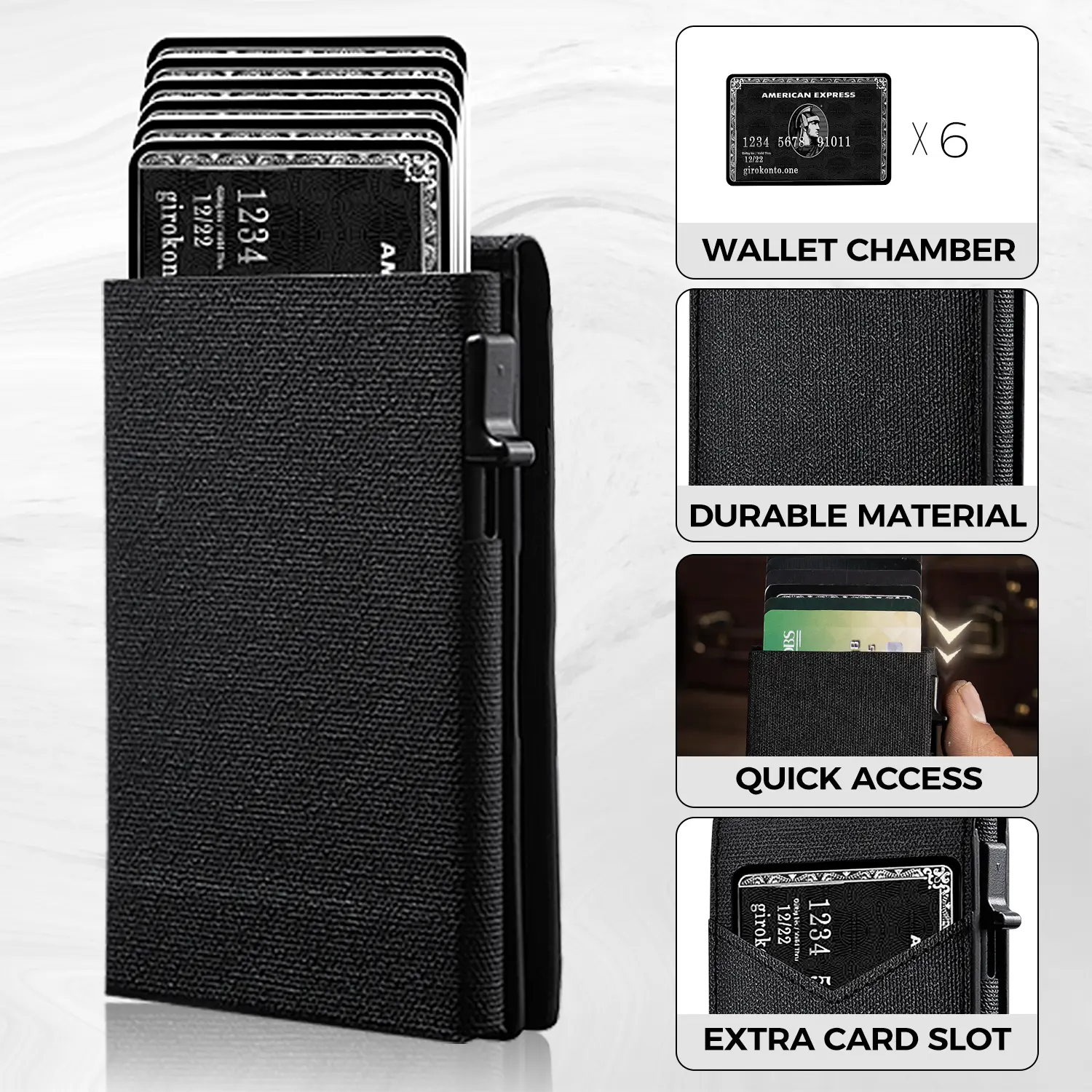 IWANTTI Minimalist Slim Cardholder for Men, Premium Fabric Wallet with Card Ejector, RFID Blocking Front Pocket Stylish Design