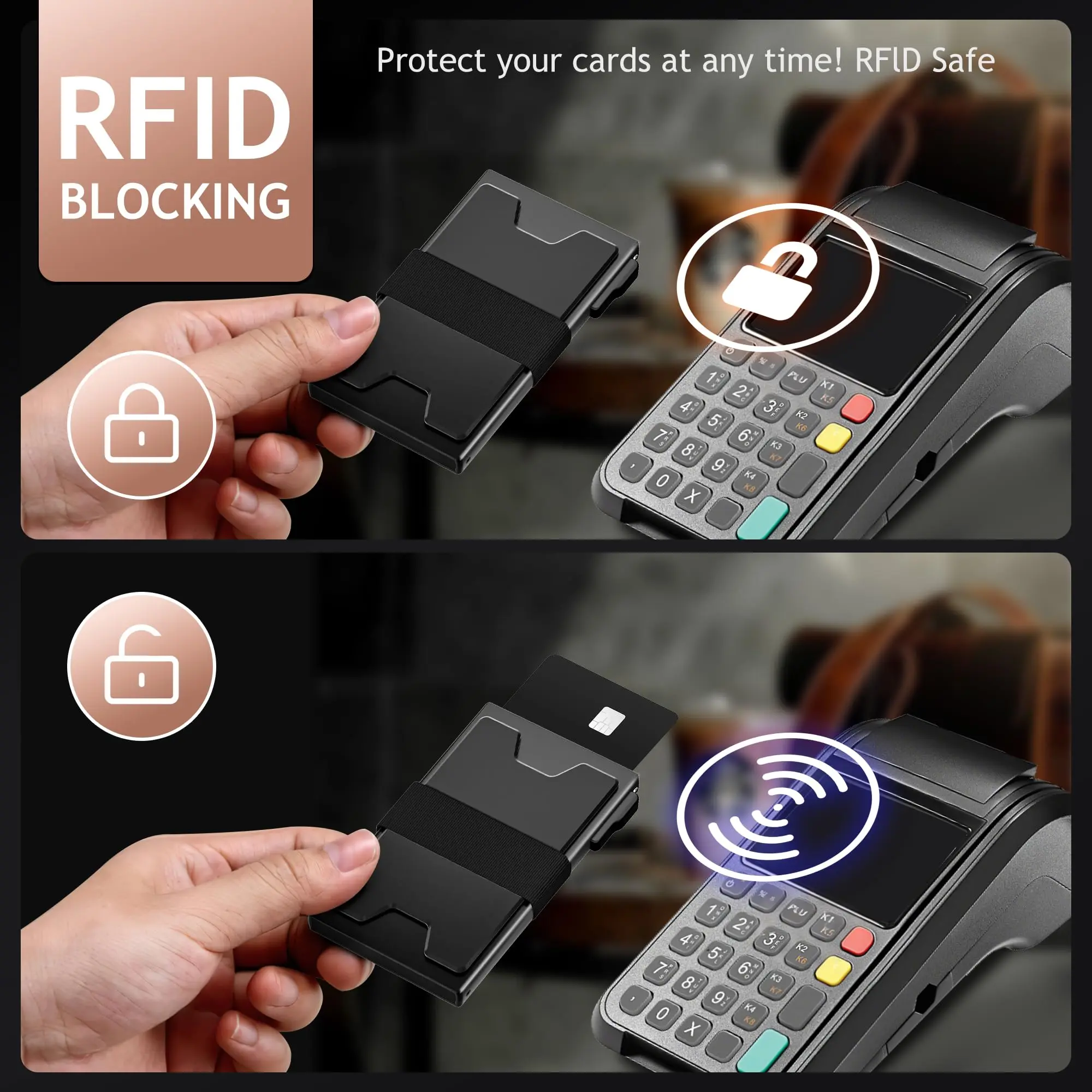 Slim Card Holder Wallet for Men, RFID Blocking Minimalist Mens Wallet, Metal Pop Up Wallet with Cash Band