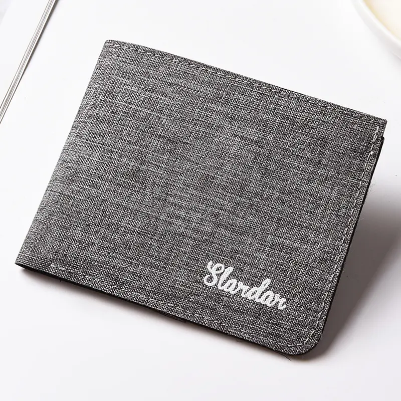 Men's short canvas wallet wallet, student ultra-thin trendy minimalist wallet, simple and can hold driver's license
