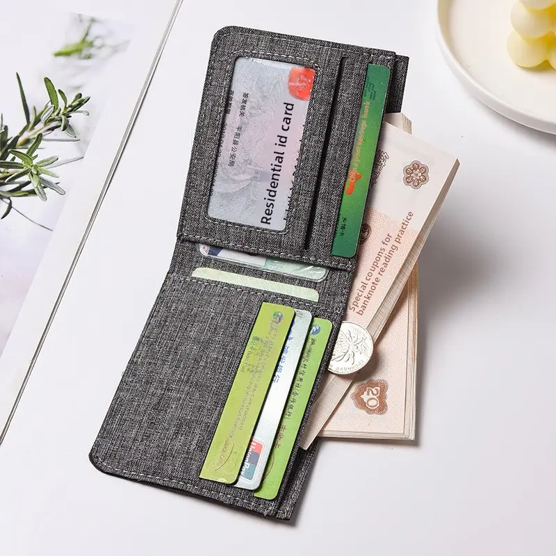 Men's short canvas wallet wallet, student ultra-thin trendy minimalist wallet, simple and can hold driver's license