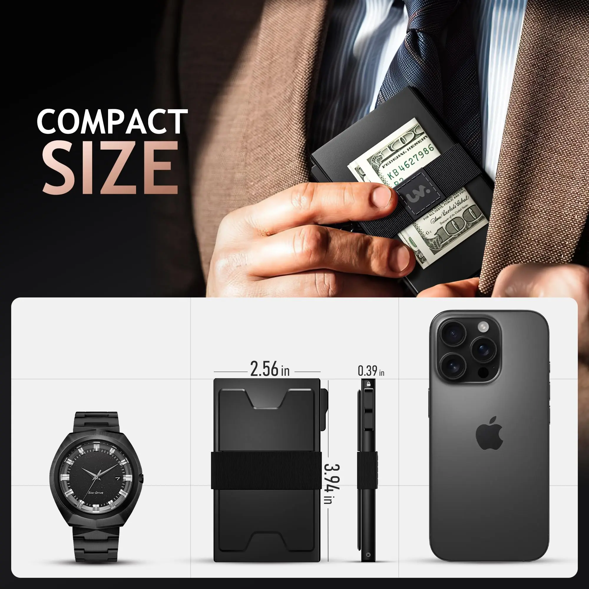 Slim Card Holder Wallet for Men, RFID Blocking Minimalist Mens Wallet, Metal Pop Up Wallet with Cash Band