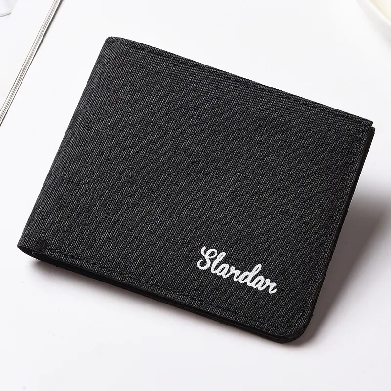 Men's short canvas wallet wallet, student ultra-thin trendy minimalist wallet, simple and can hold driver's license