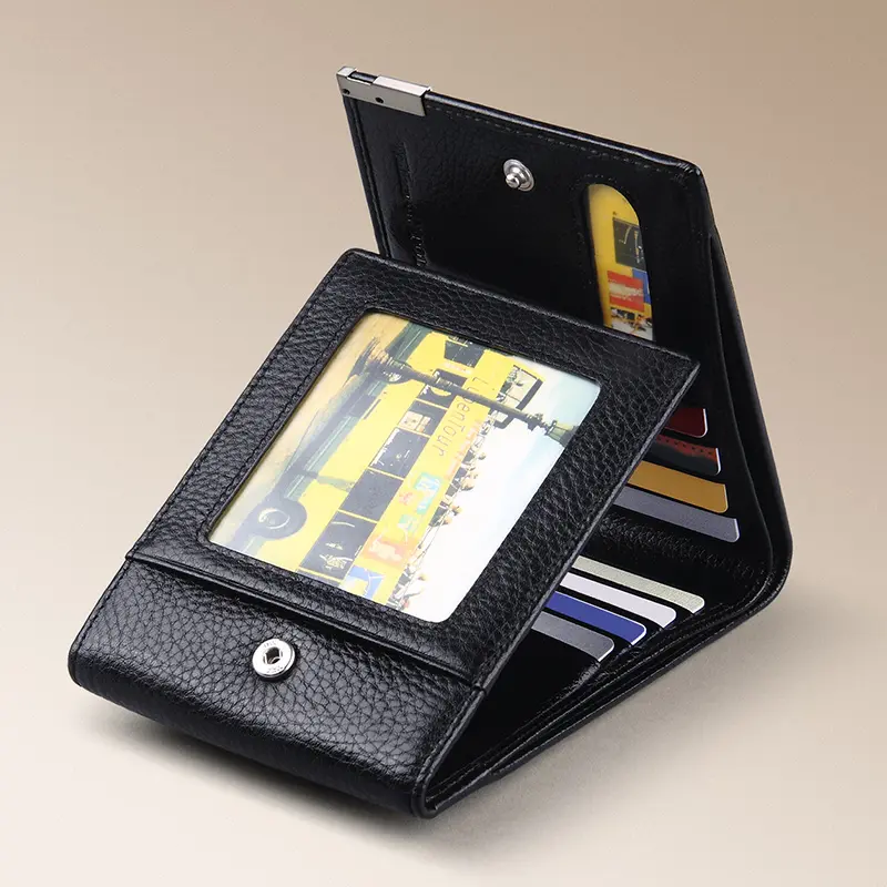 WILLIAMPOLO Men Trifold Wallet 12 Card Slots Business ID Card Holders Men's Genuine Leather Purse Zipper Coin purse wallet men