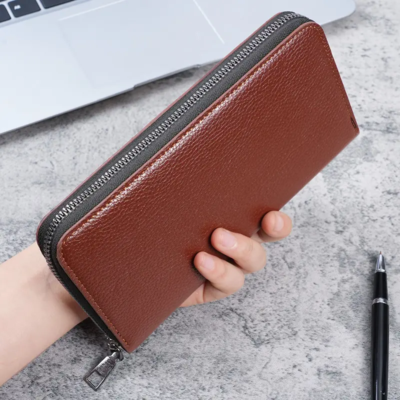 Long men's zipper wallet large wallet clutch bag mobile phone bag leisure business card wallet.