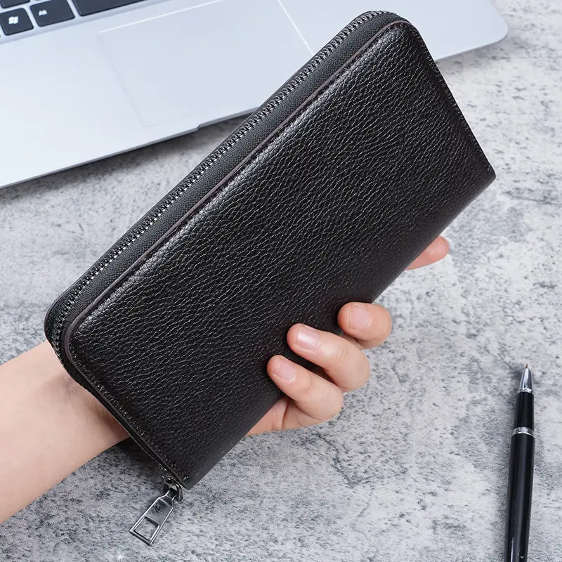 Long men's zipper wallet large wallet clutch bag mobile phone bag leisure business card wallet.
