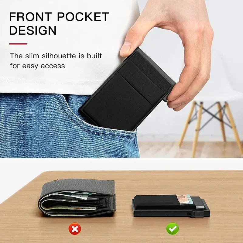 Rfid Automatic Pop Up Credit Card Holder Mini Minimalist Slim Wallets Metal Cardholer Aluminium Case Wallet Men Carteras Choice