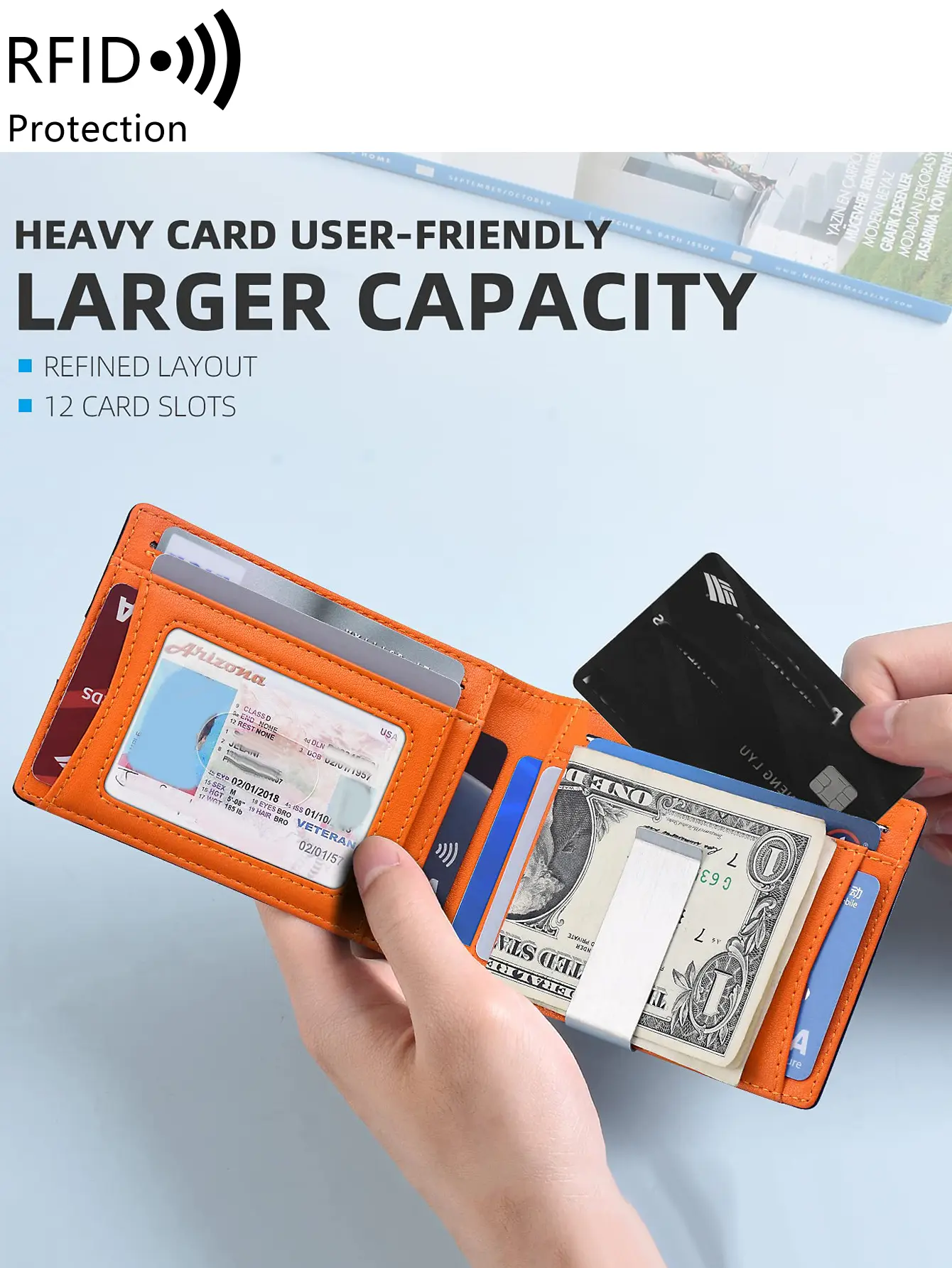 Minimalist RFID Blocking Wallet ultrathin double foldcredit card clip men and women Muti-Functional portable Mini Wallet