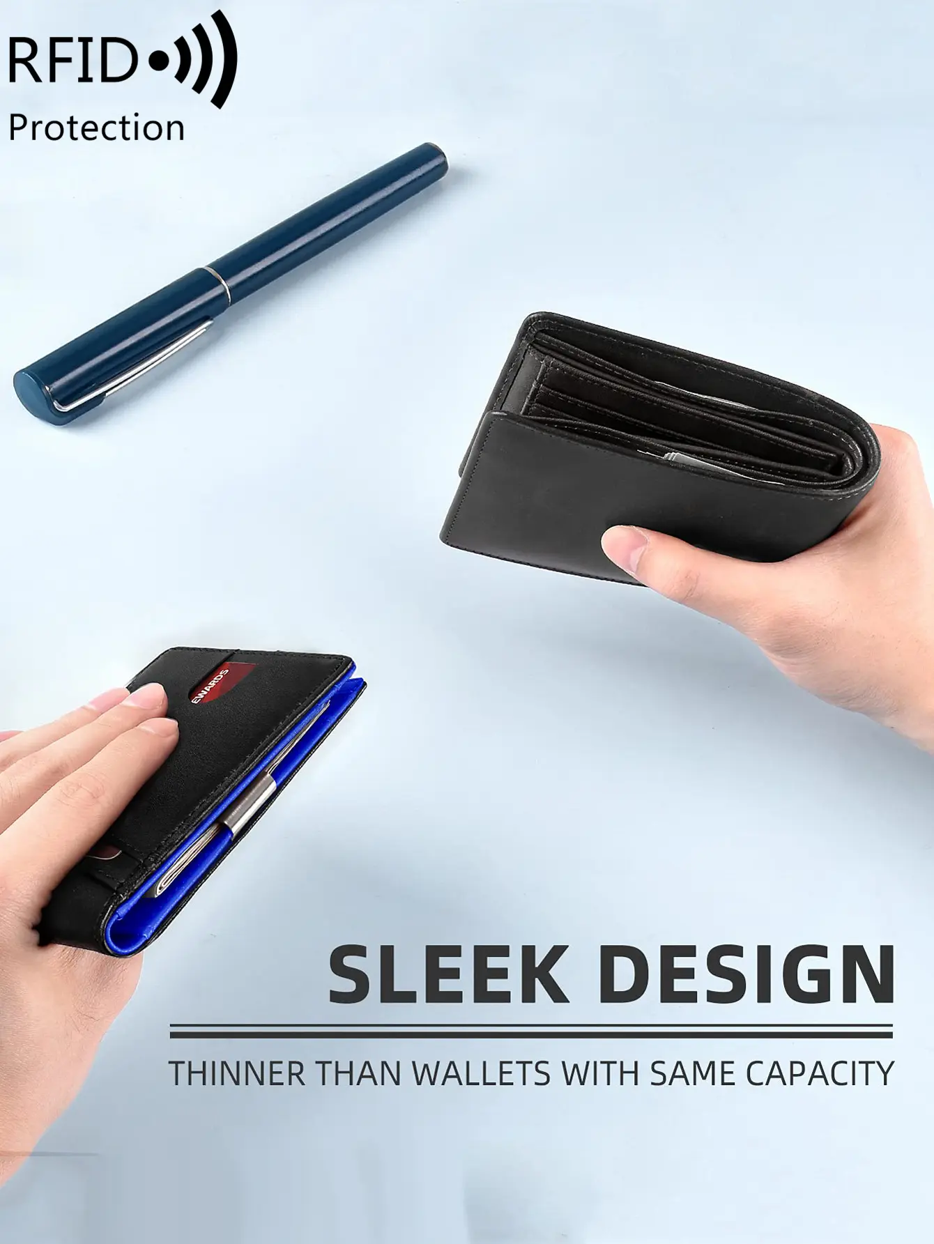 Minimalist RFID Blocking Wallet ultrathin double foldcredit card clip men and women Muti-Functional portable Mini Wallet