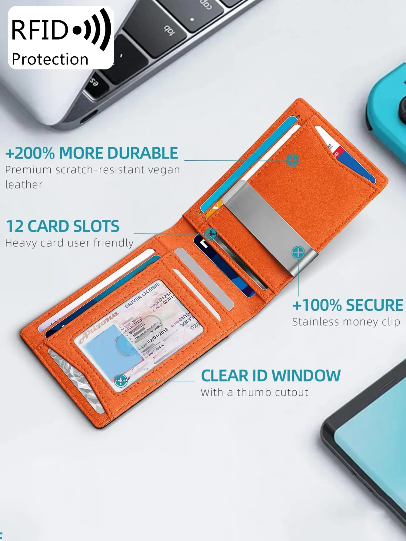 Minimalist RFID Blocking Wallet ultrathin double foldcredit card clip men and women Muti-Functional portable Mini Wallet