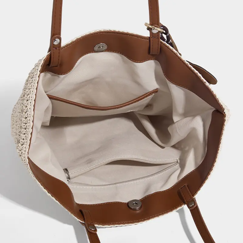 Women's Large Capacity Woven Bucket Bag Summer Lady Fashion Beach Bag Casual Hollow Shoulder Bag for Vacation Holiday