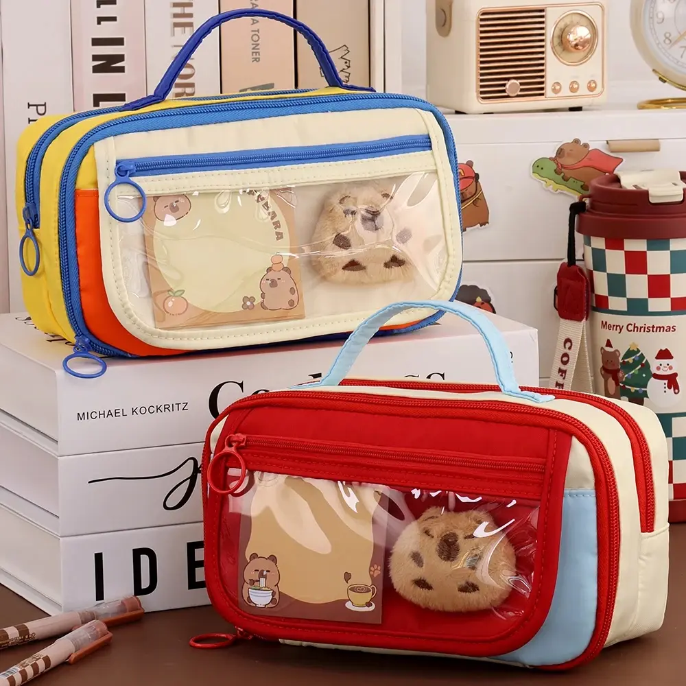 Aesthetic 9 Layers Pencil Case Zipper Portable Large Capacity Pencil Bag Bear With Curriculum Schedule Stationery Storage Bag