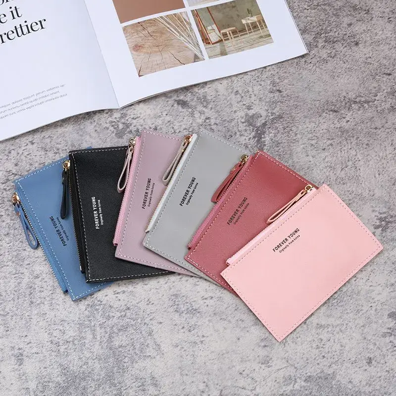 Men's Women's PU Zipper Cash ID Card Credit Card Holder Pure Color Mini Business Case Name Card Holder Holiday Gift Tarjetero