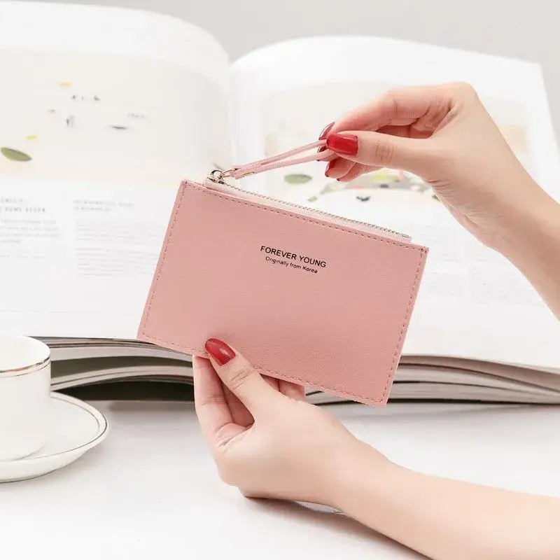 Men's Women's PU Zipper Cash ID Card Credit Card Holder Pure Color Mini Business Case Name Card Holder Holiday Gift Tarjetero