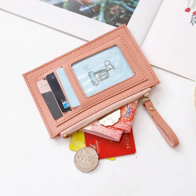 Men's Women's PU Zipper Cash ID Card Credit Card Holder Pure Color Mini Business Case Name Card Holder Holiday Gift Tarjetero