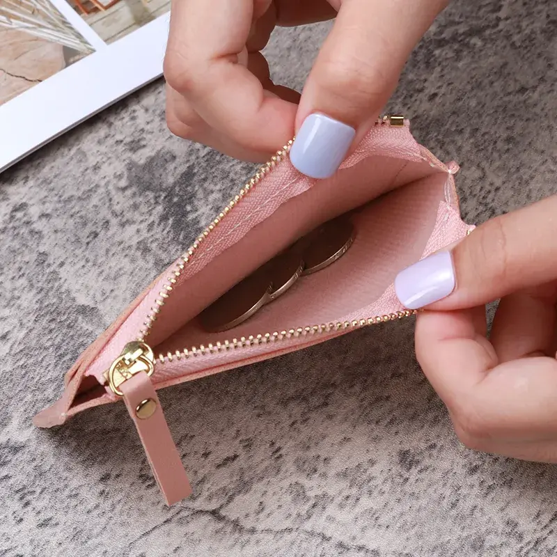 Men's Women's PU Zipper Cash ID Card Credit Card Holder Pure Color Mini Business Case Name Card Holder Holiday Gift Tarjetero