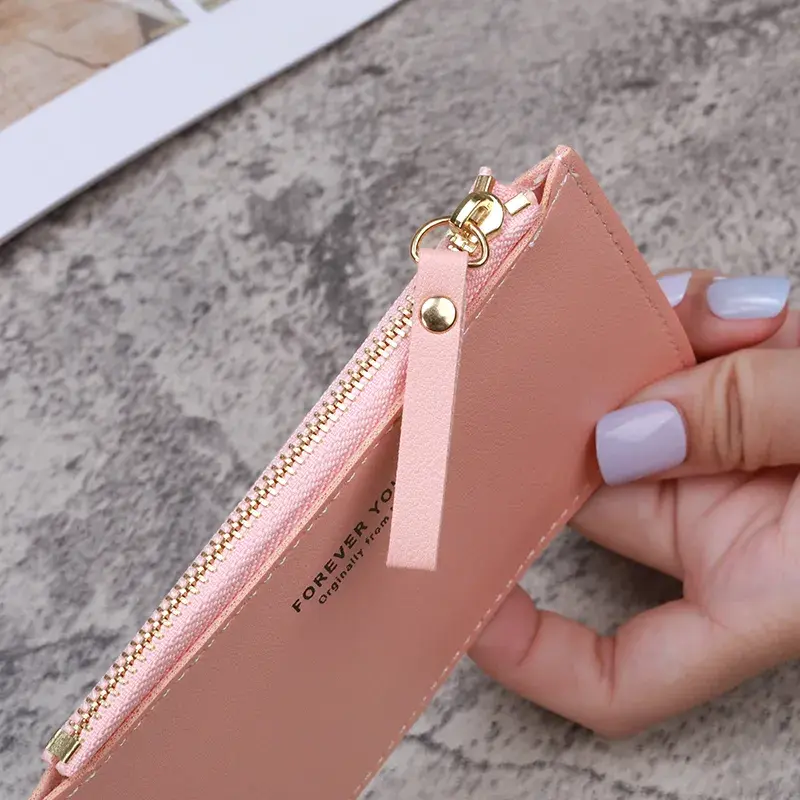 Men's Women's PU Zipper Cash ID Card Credit Card Holder Pure Color Mini Business Case Name Card Holder Holiday Gift Tarjetero