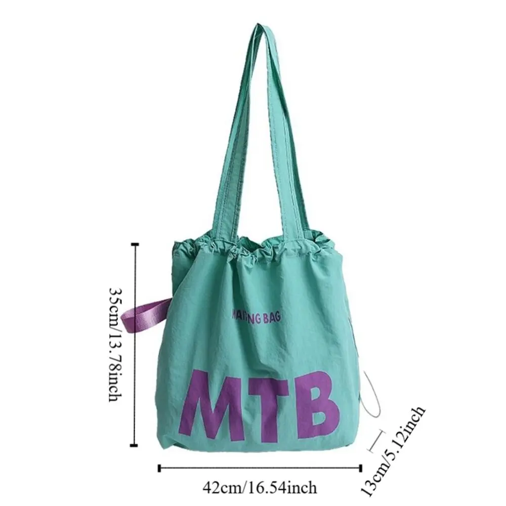Fashion Solid Color Drawstring Bags Light Weight Large Capacity Letter Shoulder Bag Nylon Shopping Tote Bags Handbag