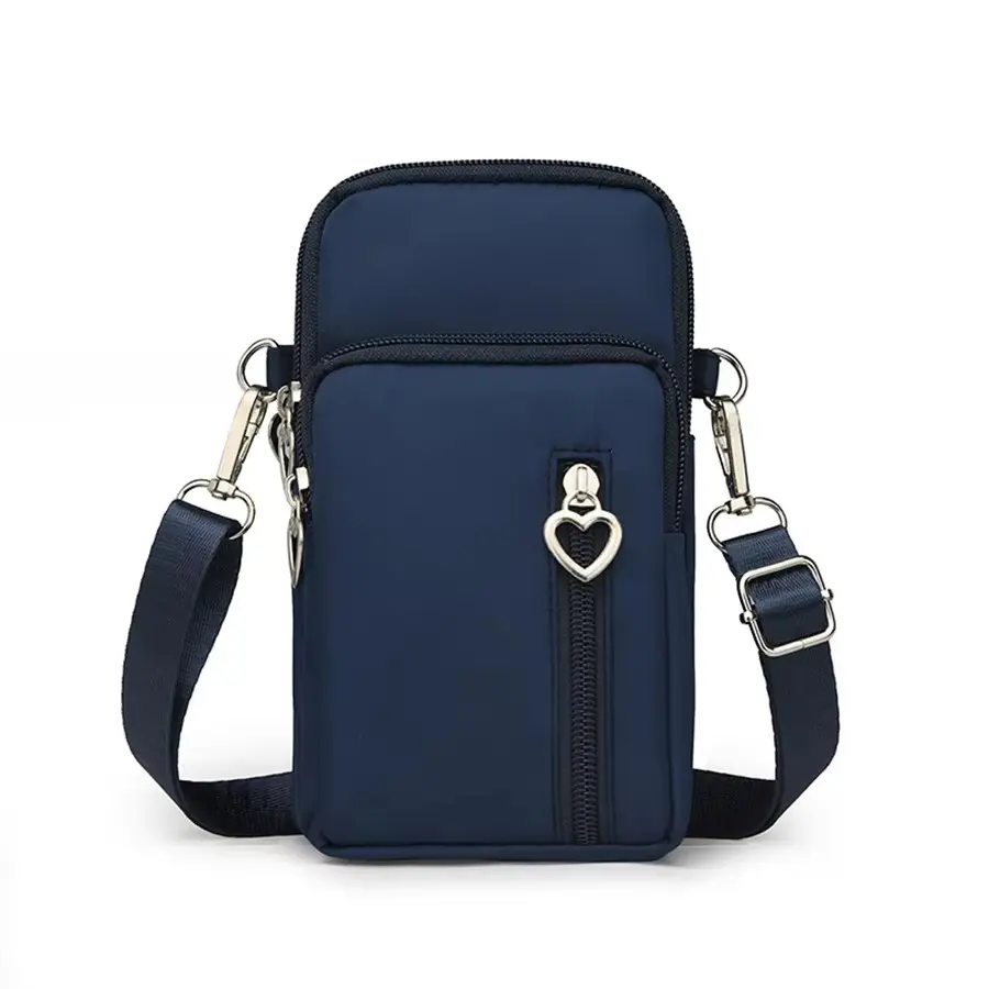 New four-layer zipper large capacity simple shoulder bag wallet made of nylon material sports mobile phone storage bag