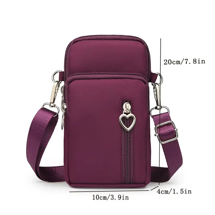 New four-layer zipper large capacity simple shoulder bag wallet made of nylon material sports mobile phone storage bag
