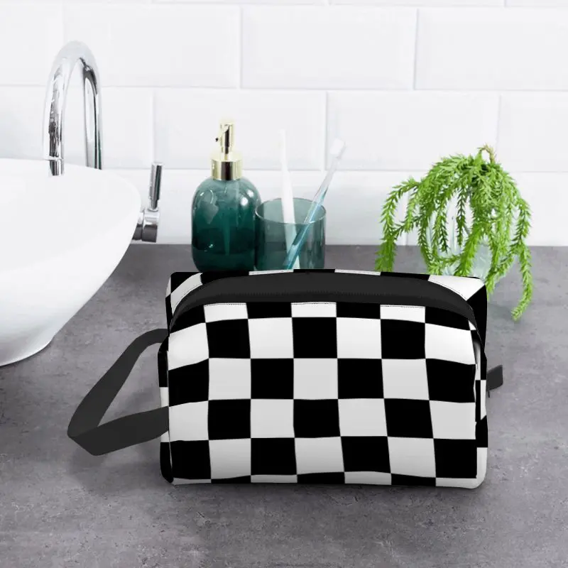Large Capacity Check Pattern Makeup Bag Cartoon Handheld Layers Cosmetic Storage Bag Waterproof Travel Toiletry