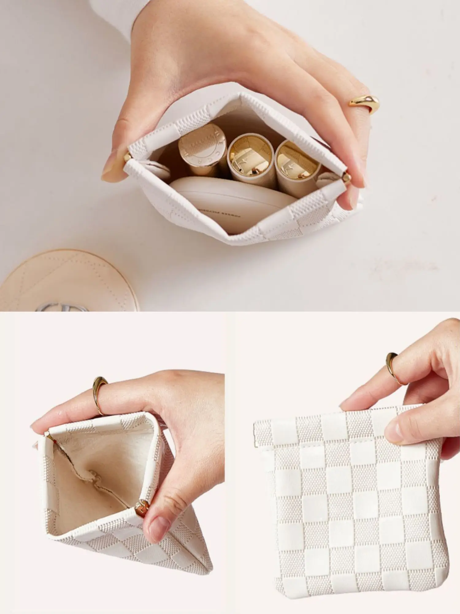 FashionPULeather Storage Bag Automatic Closure Waterproof Wallet Portable Earphone Charging Cable Cosmetics Lipstick Jewelry Bag