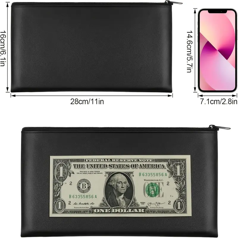 2 pcs zipper money pouch for cash, bank book, money pouch, cash, coins, cosmetics, tickets and tools