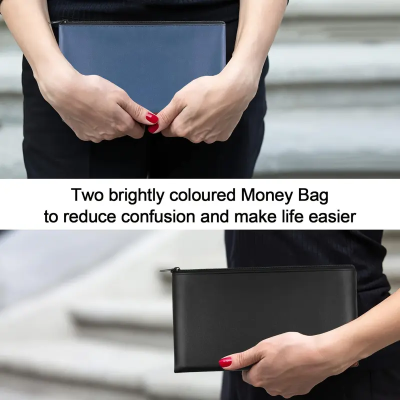 2 pcs zipper money pouch for cash, bank book, money pouch, cash, coins, cosmetics, tickets and tools