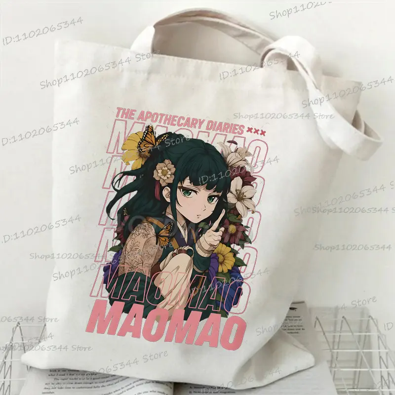 Funny Maomao The Apothecary Diaries Print Women's Handbags Harajuku Style Shopping Bag Student Anime Maomao Canvas Tote Bags
