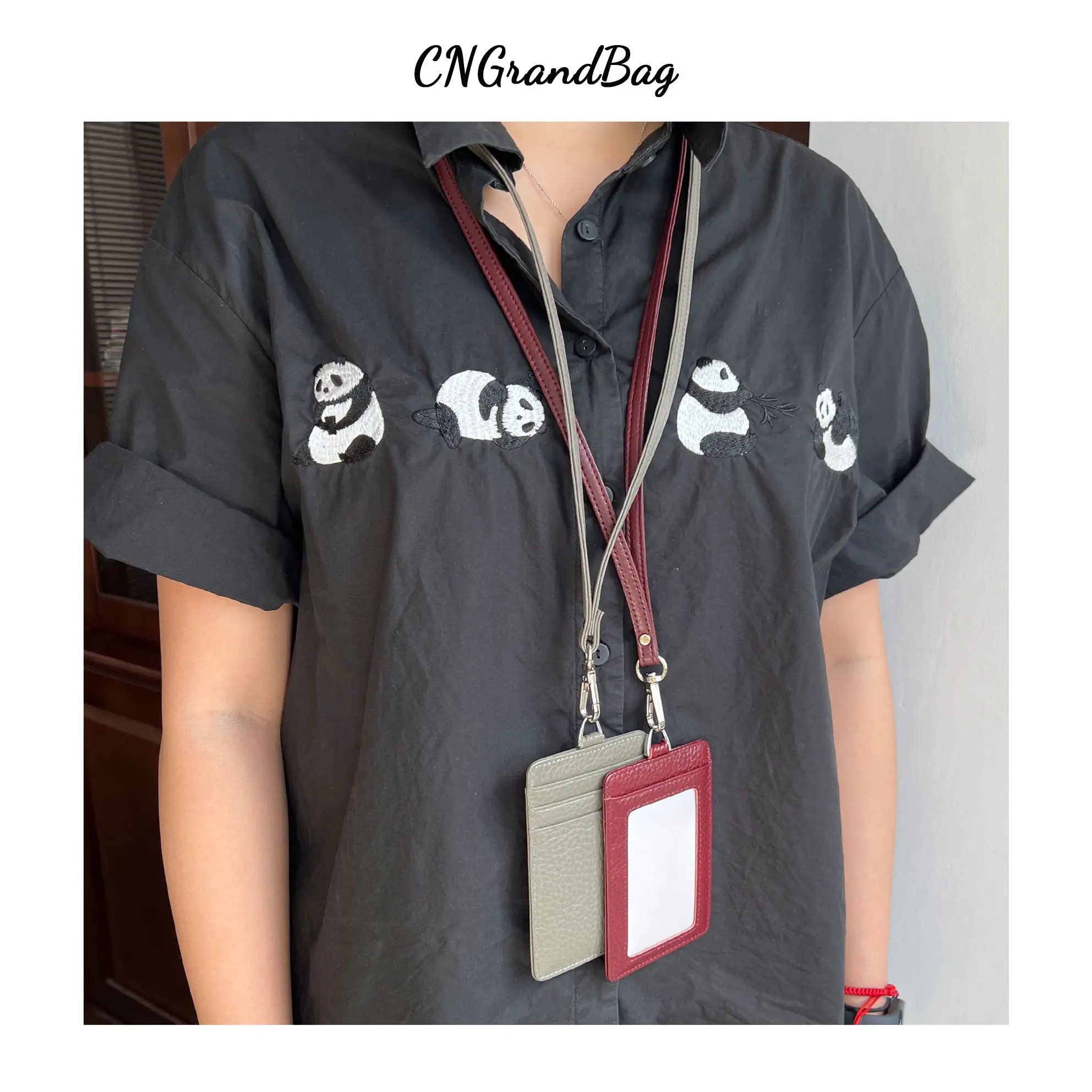 Monogrammed Initial Letters Pebble Genuine Japanese Style Easy Pull Lanyard Card holder  Fashion Korean Work Transportation Card