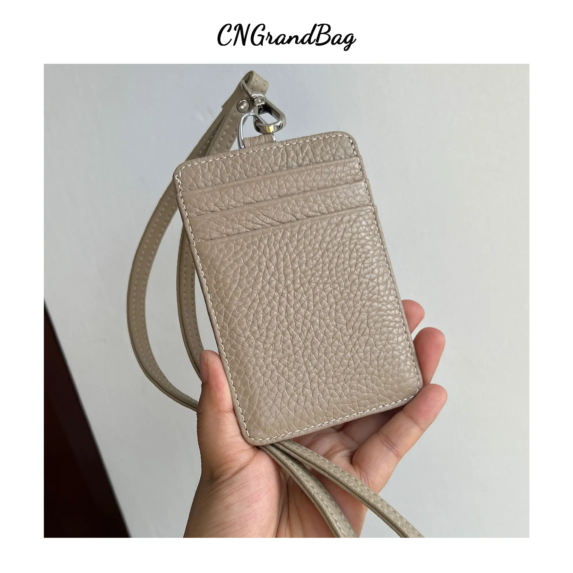 Monogrammed Initial Letters Pebble Genuine Japanese Style Easy Pull Lanyard Card holder  Fashion Korean Work Transportation Card