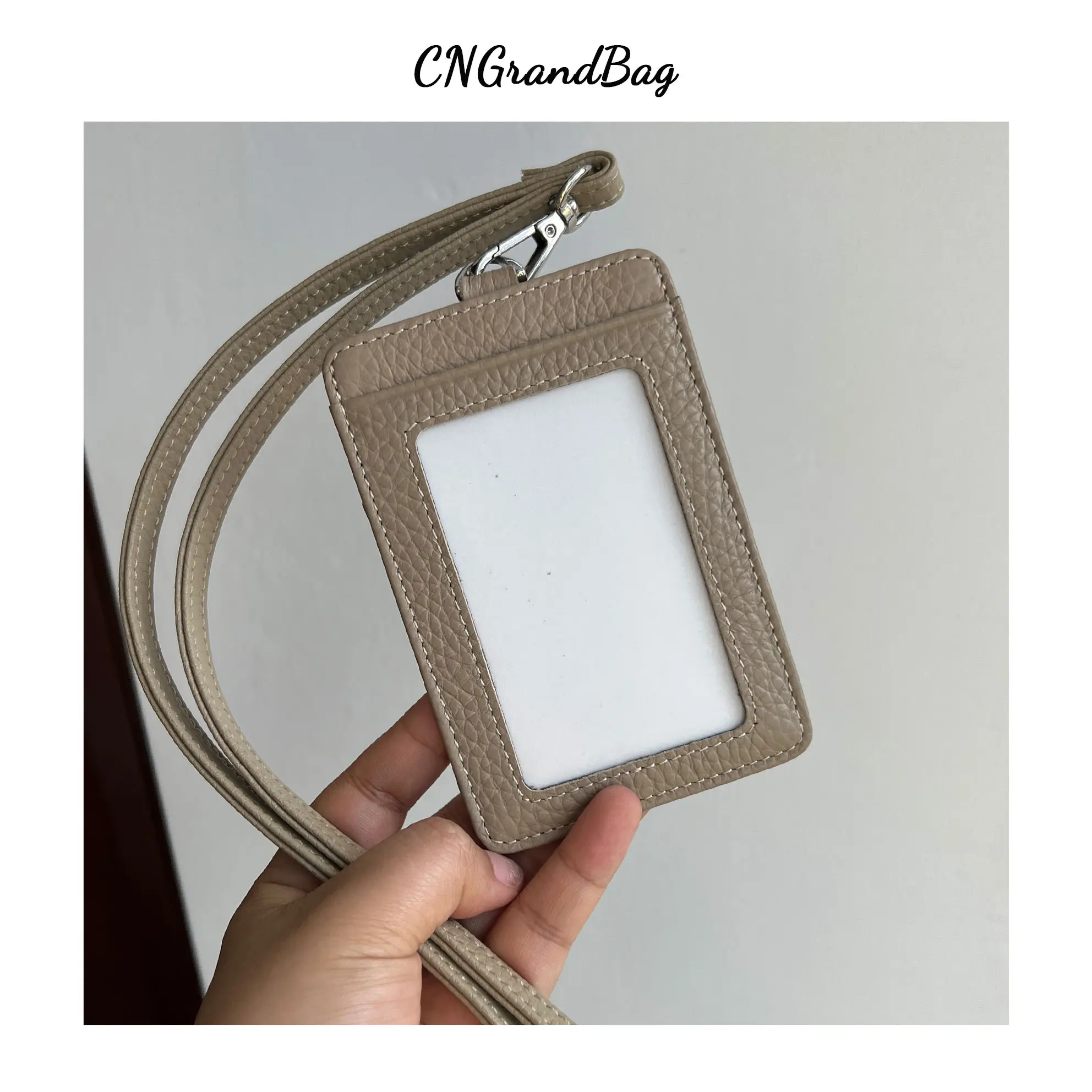 Monogrammed Initial Letters Pebble Genuine Japanese Style Easy Pull Lanyard Card holder  Fashion Korean Work Transportation Card