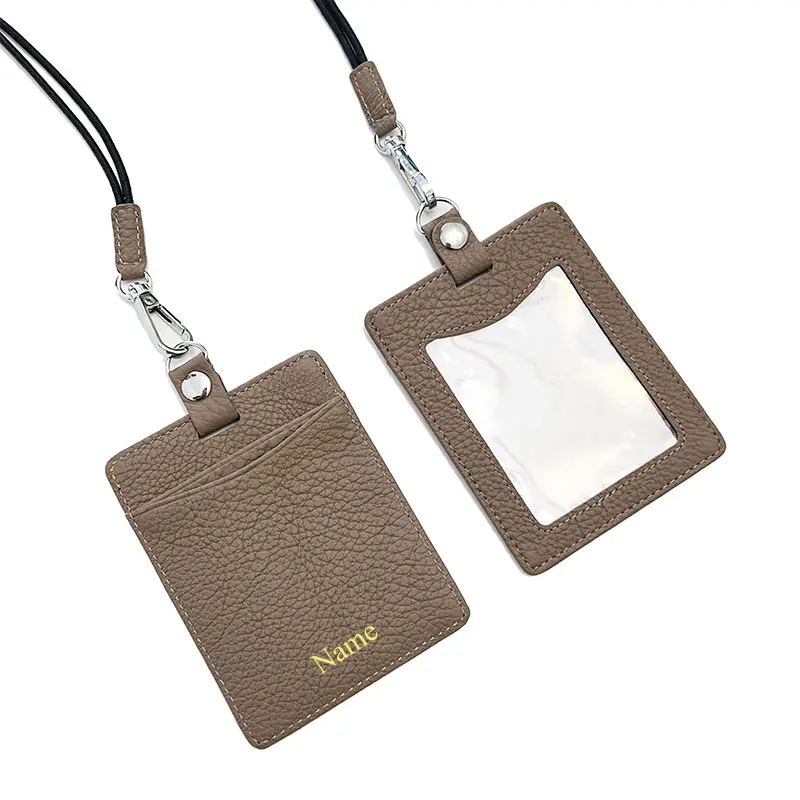 Monogrammed Initial Letters Pebble Genuine Japanese Style Easy Pull Lanyard Card holder  Fashion Korean Work Transportation Card