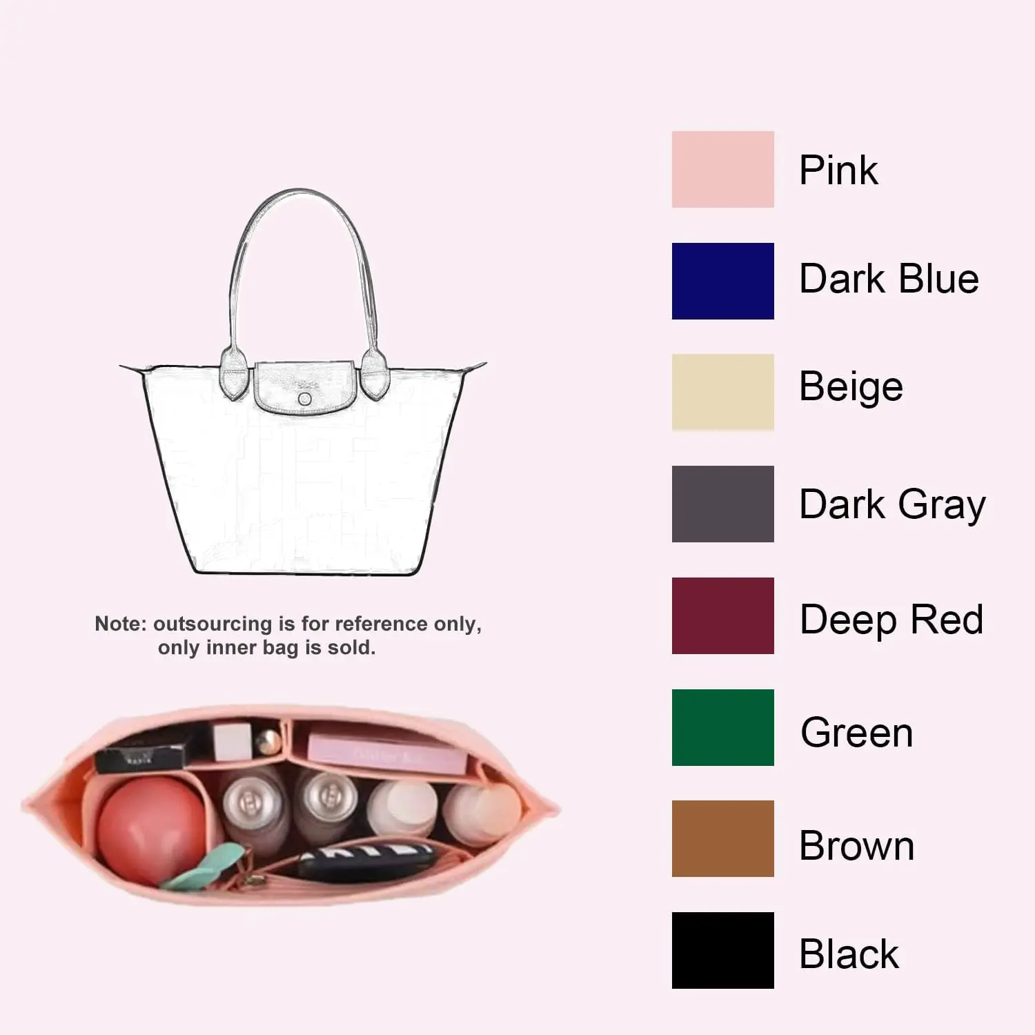 Purse Organizer,Multi-Pocket Felt Handbag Organizer, Folding Tote Bag organizer insert Makeup Organizer for Longchamp