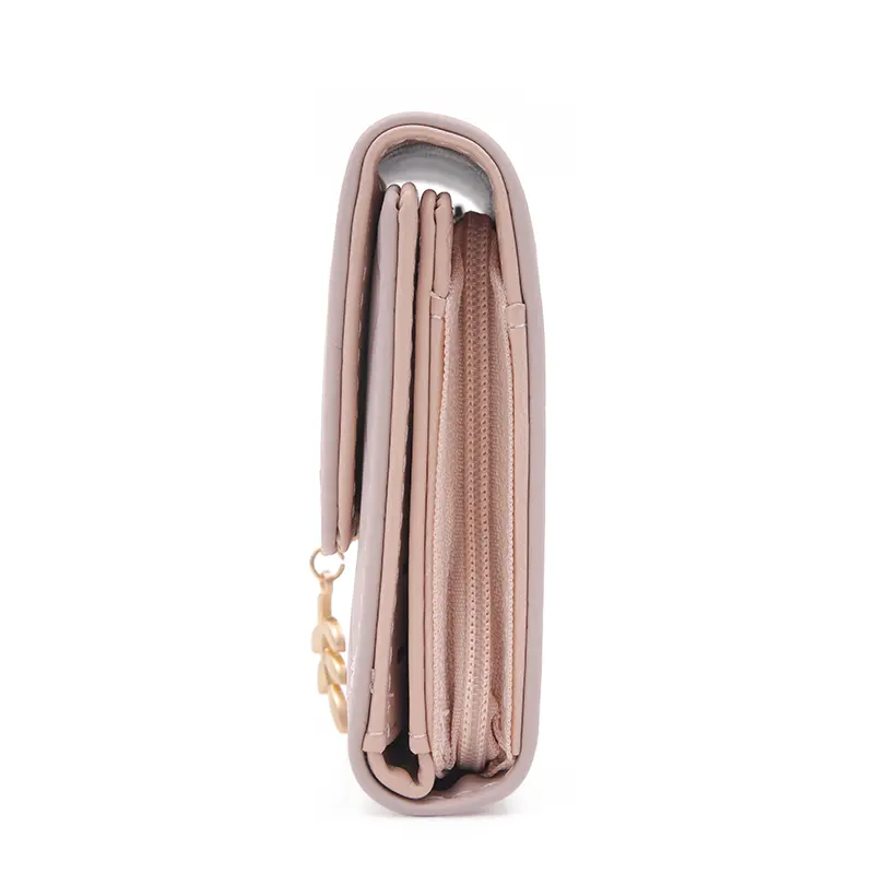 Autumn and winter new women's short wallet Japan and South Korea small fresh PU simple folding hardware leaf pendant three fold