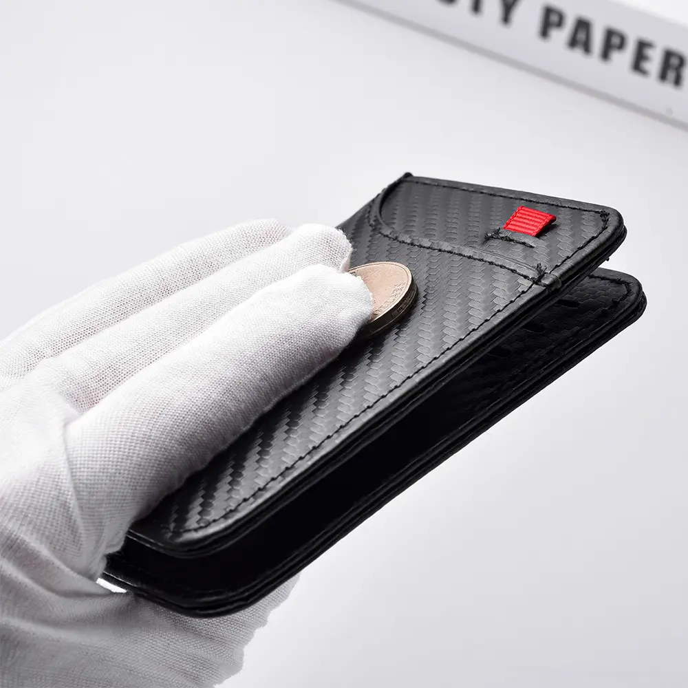Ultra-Slim Carbon Fiber Wallet - Modern Minimalist Design with ID Window & Multiple Card Slots - Durable PU Material, Polyester