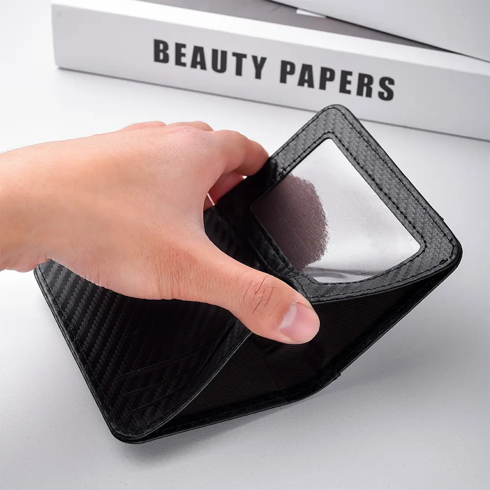 Ultra-Slim Carbon Fiber Wallet - Modern Minimalist Design with ID Window & Multiple Card Slots - Durable PU Material, Polyester