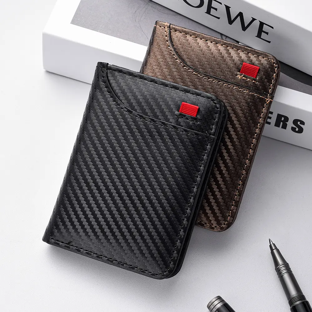 Ultra-Slim Carbon Fiber Wallet - Modern Minimalist Design with ID Window & Multiple Card Slots - Durable PU Material, Polyester