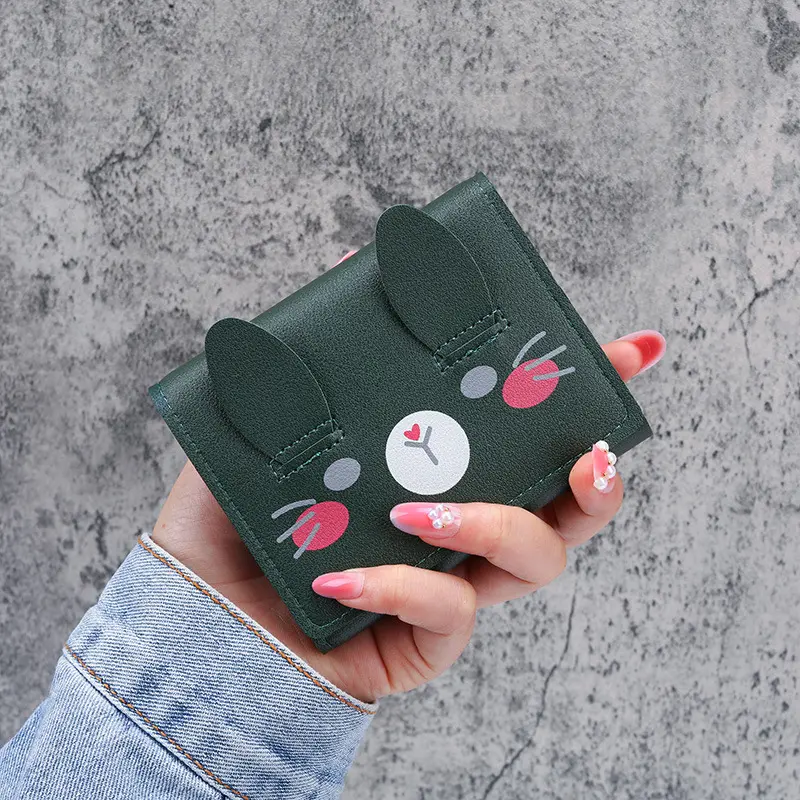 New Style Short Wallet Student Cute Purses Fashion Pattern Women's Mini Solid Color Tri-fold Student Wallet