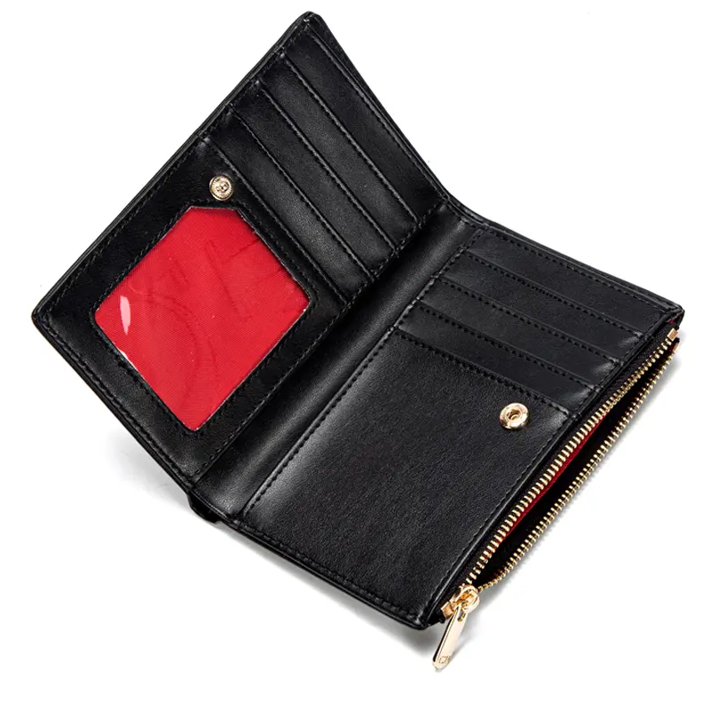 Women's Long Coin Purse Fashion Luxury Letters Solid Color Short Small Wallet Simple Square Portable Tri Fold Wallet for Ladies