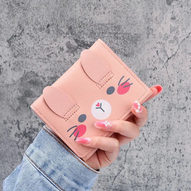 New Style Short Wallet Student Cute Purses Fashion Pattern Women's Mini Solid Color Tri-fold Student Wallet
