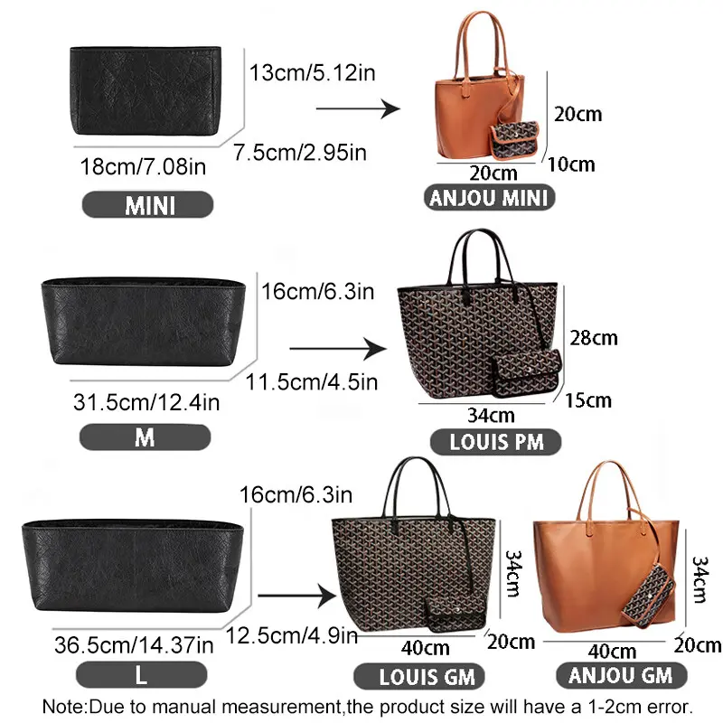 EverToner Dupont Paper Purse Organizer Insert for Go-yard SAINT LOUIS Mini GM PM Tote Inside Storage Bag Insert Inner Makeup Bag