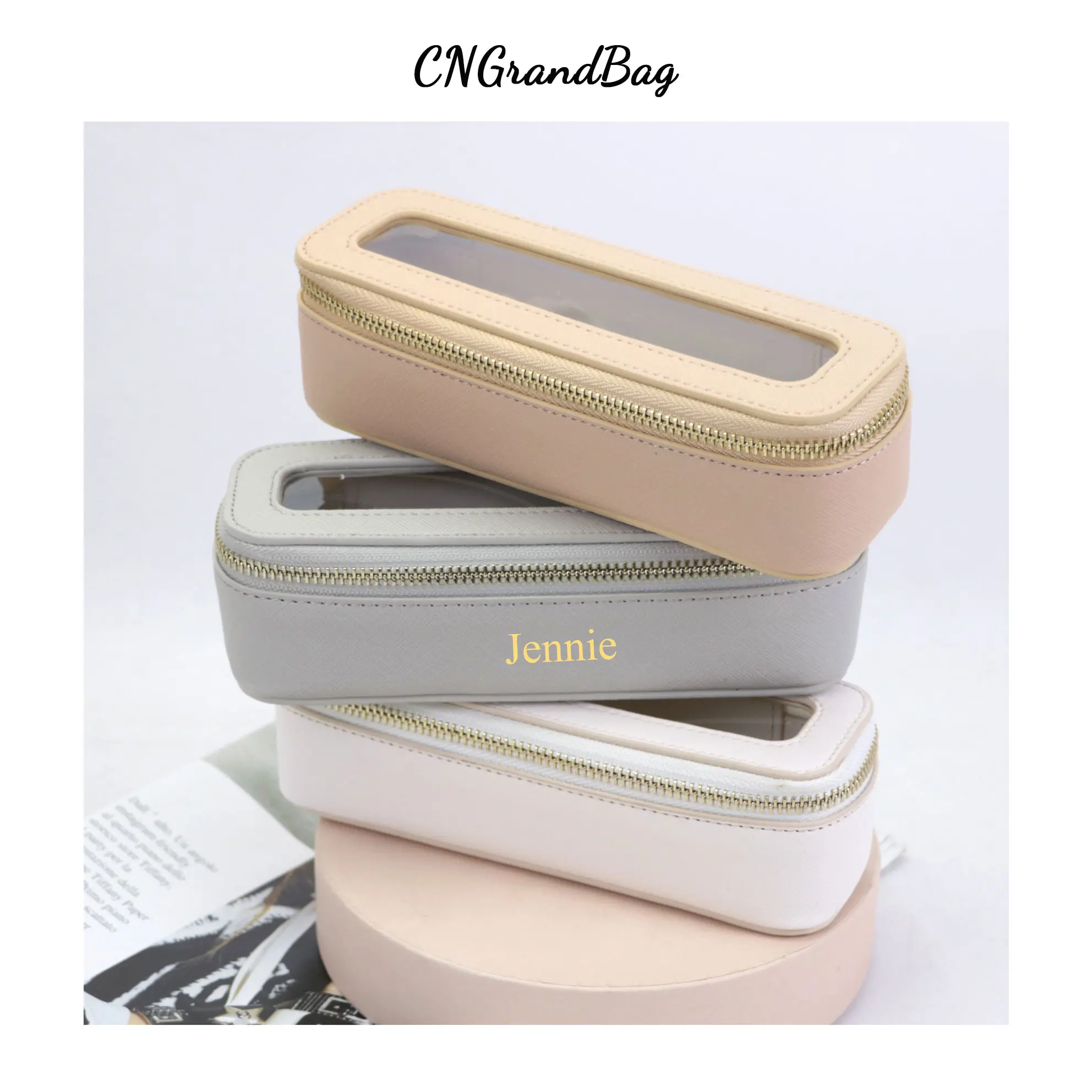 Customized Letters Colorful Classic Saffiano Portable Travel Clear PVC Cosmetic Bag TPU Wash Bag Makeup Brush Storage Bag Gift