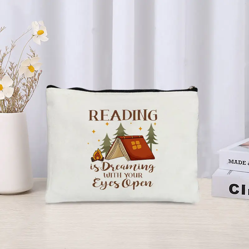 Creative Campus Style Books Canvas Cosmetic Bag Organizer Storage Zipper Pouch Office Supplies Pencil Case Gifts for Book Lovers