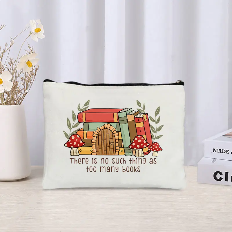 Creative Campus Style Books Canvas Cosmetic Bag Organizer Storage Zipper Pouch Office Supplies Pencil Case Gifts for Book Lovers