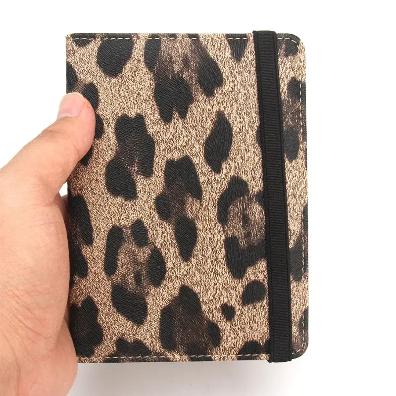 Brown Leopard Complex Passport Cover with Bandage Waterproof Passport Holder Built in RFID Blocking Protect Personal Information